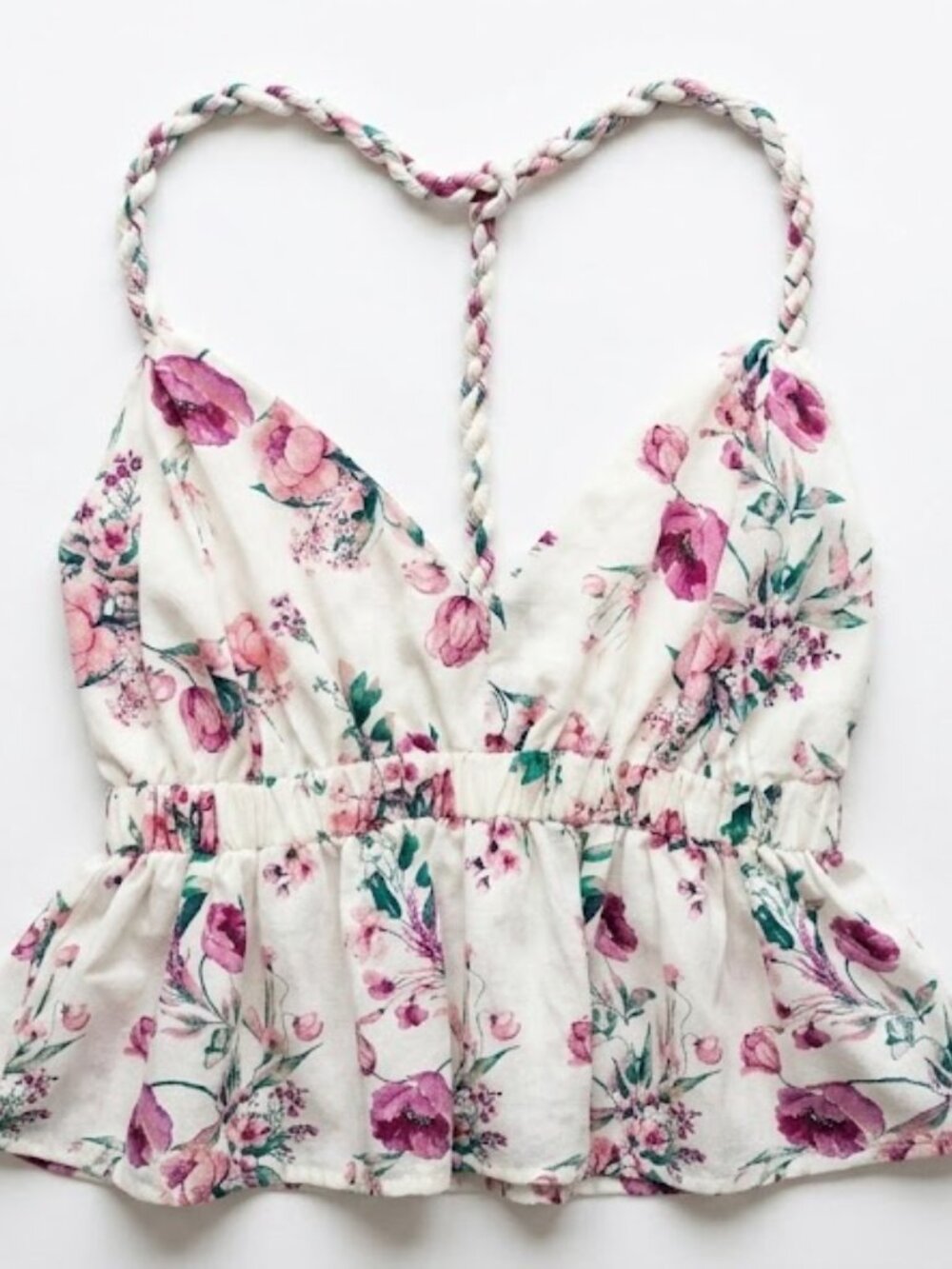 Forever 21 White Floral Braided-Strap Crop Top
